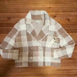 Rachel Zoe Cream and Brown Plaid Teddy Jacket